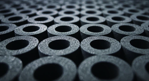Close-up of manufactured carbon block filter elements